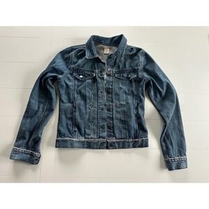 Volcom Denim Jacket Womens Medium Wash Blue 100% Cotton Button Up Trucker Coat